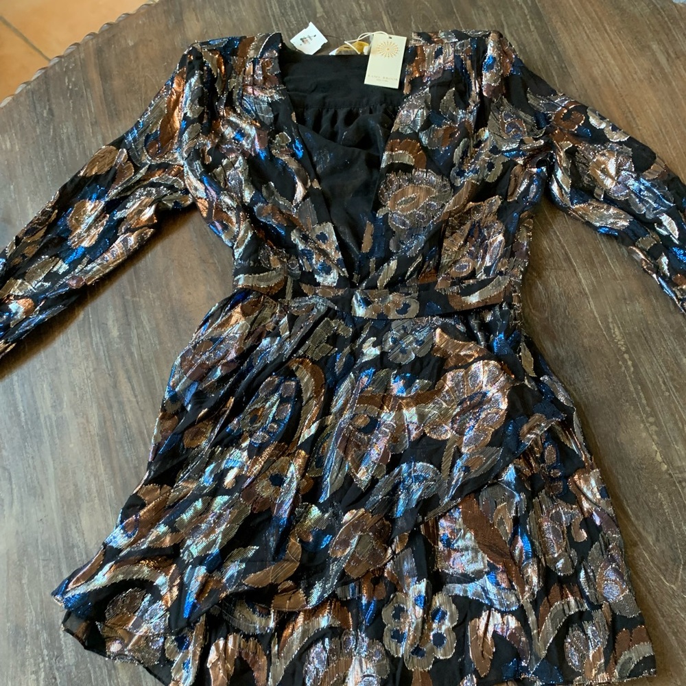 Ramy Brook Metallic Long sleeve floral mini dress